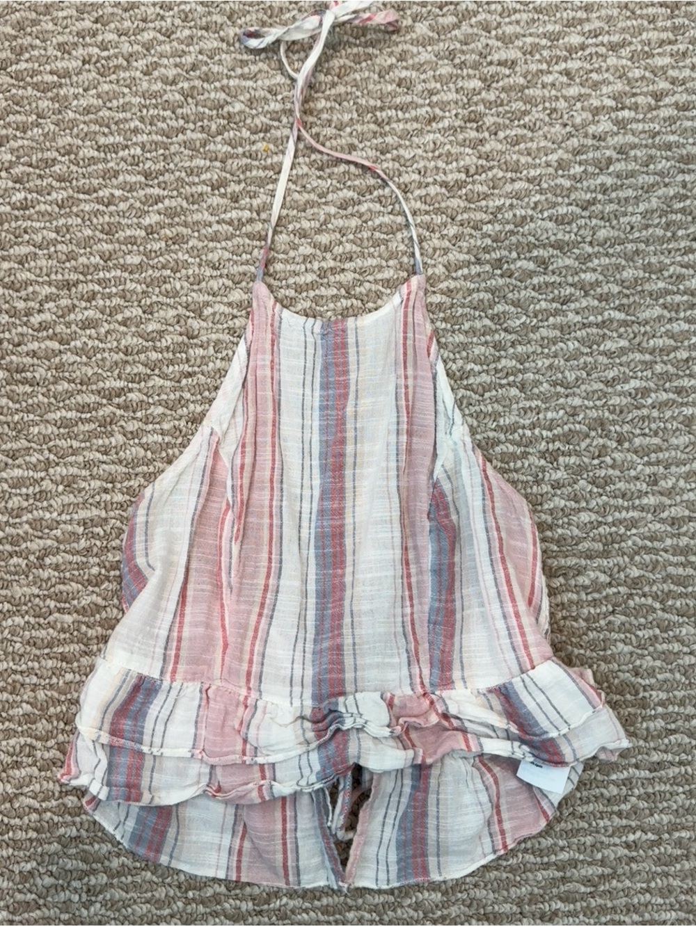 Striped Pink Halter Ruffle Women's Top